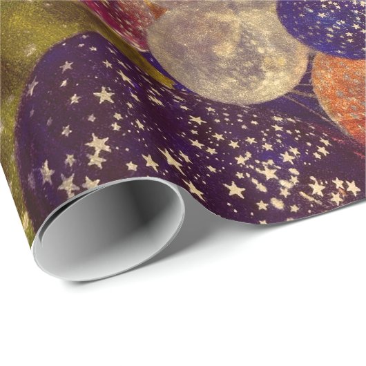 Papier Cadeau Or et kaléidoscope texturisé de ballons de pourpre (Coin rond)