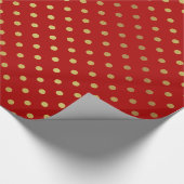 Papier Cadeau Or et motif de pois rouge (Coin)
