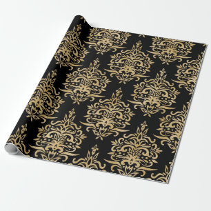 Papier Cadeau Or et noir, modèle de damassé