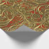 Papier Cadeau Or Festif et Rouge Ornate Celtic Swirling (Coin)