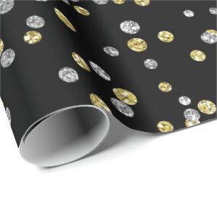 Papier Cadeau Or Foxier Diamants Métallurgique Noir Confetti Lux