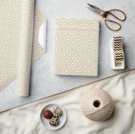 Papier Cadeau Or Jaune Géométrique Blanc (Artisanat)