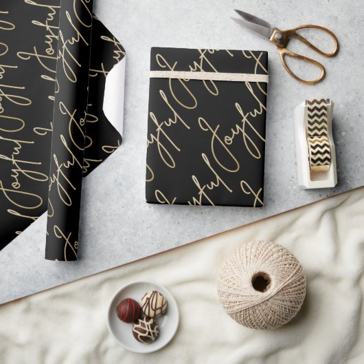 Papier Cadeau Or JOYEUX sur fond noir (Artisanat)