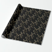 Papier Cadeau Or JOYEUX sur fond noir (Déroulé)