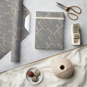 Papier Cadeau Or JOYEUX sur Gris