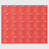 Papier Cadeau Or JOYEUX sur Noël Rouge (Plat)