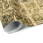 Papier Cadeau Or maya et aztèque de glyphs sur la texture (Coin rond)