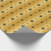 Papier Cadeau Or métallique antique avec étoiles bleu marine (Coin)