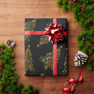 Papier Cadeau Or moderne élégant de noir de motif d'arbre de