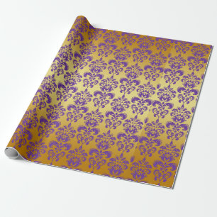 Papier Cadeau Or, motif pourpre 2 de damassé