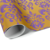 Papier Cadeau Or, motif pourpre 2 de damassé (Coin rond)