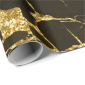 Papier Cadeau Or Moulé Abstrait Métallique Noir Marbre (Coin rond)