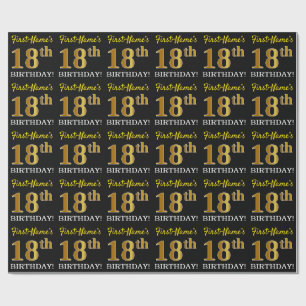 Papier Cadeau Or noir et d'imitation "18ème ANNIVERSAIRE "