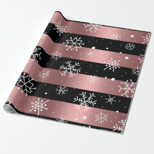 Papier Cadeau Or noir et Rose avec flocons de neige