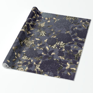 Papier Cadeau Or noir Toile floral vintage moderne blanc