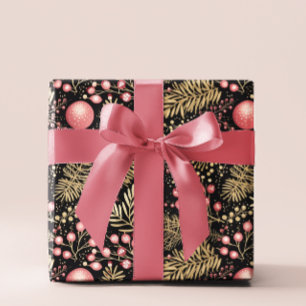 Papier Cadeau Or noir vintage et rose   Ornements Botanique