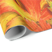 Papier Cadeau Or orange rouge et feuille vert de soleil (Coin rond)