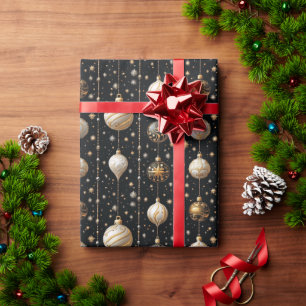 Papier Cadeau or ornementaux en or blanc et noir  flocons de nei