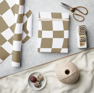 Papier Cadeau Or psychédélique rétro ondulé à damiers Motif