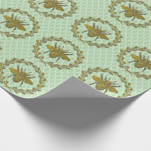 Papier Cadeau Or Romantique Abeille et Couronne