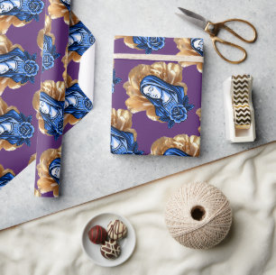 Papier Cadeau Or Rose Bleu Mère Marie Riche Prune Profond Foi