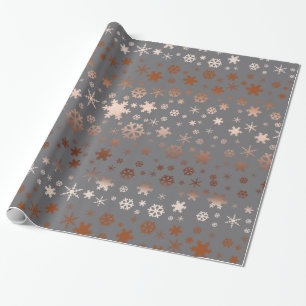 Papier Cadeau Or rose de Noël de motif élégant de flocon de
