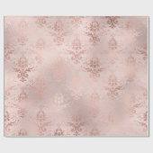 Papier Cadeau Or rose et damas rose saumon (Plat)