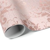 Papier Cadeau Or rose et damas rose saumon (Coin rond)