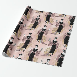 Papier Cadeau Or rose et rose blush Art Déco vin
