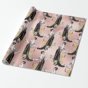 Papier Cadeau Or rose et rose blush Art Déco vin