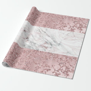 Papier Cadeau Or Rose Moderne Marbre & Décoratif Paillettes
