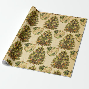 Papier Cadeau Or rouge antique de Joyeux Noël d'arbre de Noël