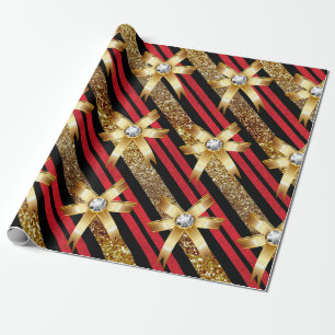 Papier Cadeau Or rouge et arcs noirs de diamant d'or de parties