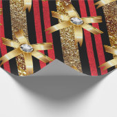 Papier Cadeau Or rouge et arcs noirs de diamant d'or de parties (Coin)