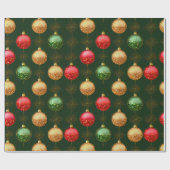 Papier Cadeau Or rouge traditionnel et ornements verts (Plat)