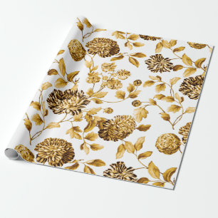 Papier Cadeau Or sur grand Toile floral vintage moderne blanc
