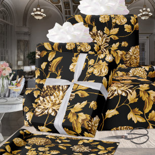Papier Cadeau Or sur la toile Vintage Florale Noire
