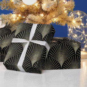 Papier Cadeau Or sur Motif Art Déco Géométrique Noir
