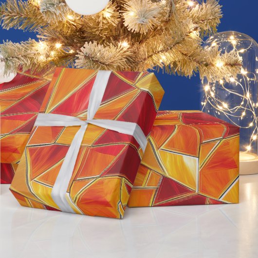Papier Cadeau Orange and gold Stained Glass Mosaic Pattern (Vacances)