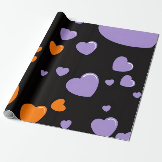 Papier Cadeau orange and purple heart pattern (Déroulé)