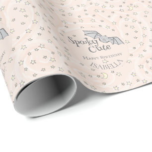 Papier Cadeau Orange Batty, Etoiles & Lunes Éffrayant mignon