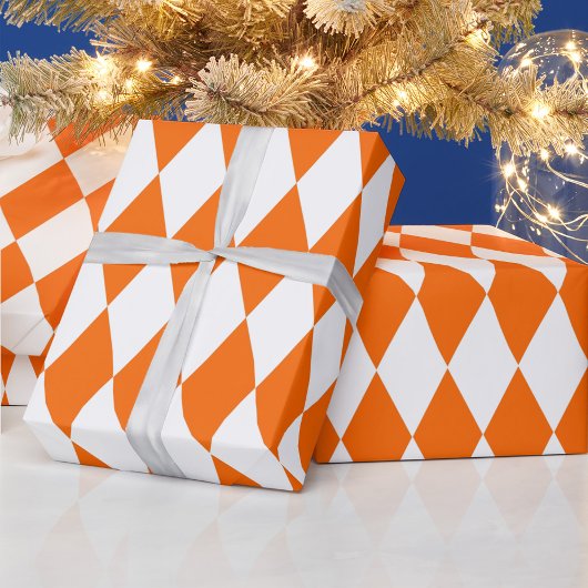 Papier Cadeau Orange blanc Arlequin Diamants Checkers Design