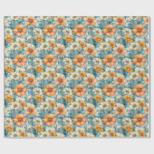Papier Cadeau Orange bleu fleur (Plat)