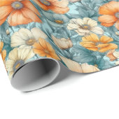 Papier Cadeau Orange bleu fleur (Coin rond)