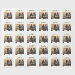 Papier Cadeau orange boho enregistrer la date moderne photo nom