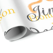 Papier Cadeau Orange bow jingle Mingle retro boho family namdate (Coin rond)