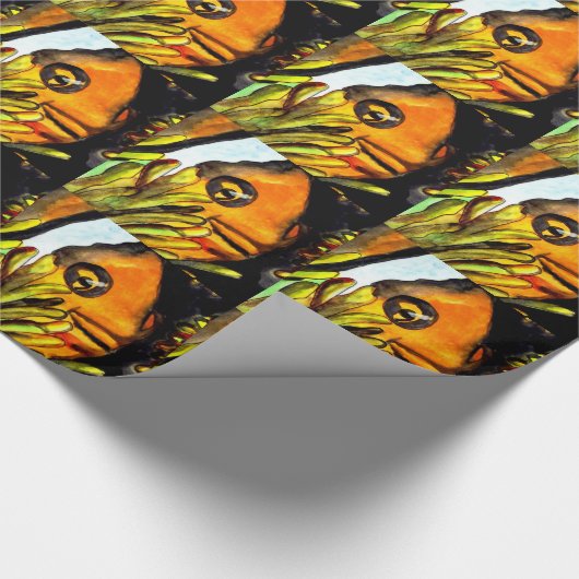 Papier Cadeau Orange Clown Poisson aquarelle peinture d'art orig (Coin)