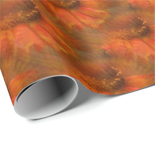 Papier Cadeau Orange Daisy Flower Nature Motif (Coin rond)