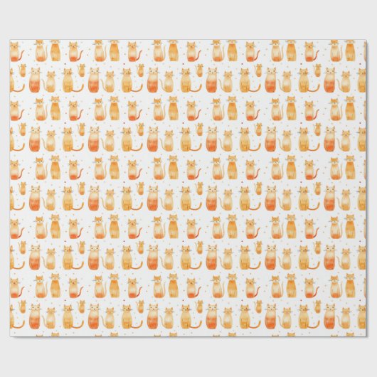 Papier Cadeau Orange Dots et Chats Anniversaire (Plat)