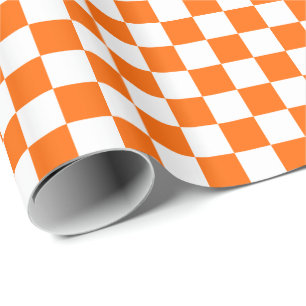 Papier Cadeau Orange et blanc Checkered